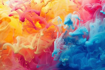 abstract liquid ink splash in vibrant rainbow colors fluid wave motion digital artwork - obrazy, fototapety, plakaty