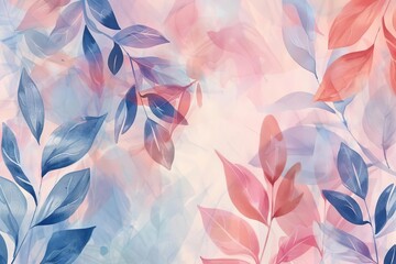 abstract pastel leaf pattern with flowers colorful organic background wallpaper - obrazy, fototapety, plakaty