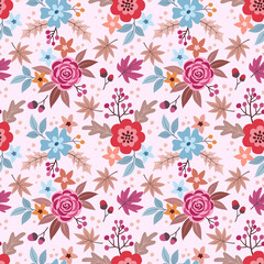 Cute colorful blooming flowers seamless pattern. This pattern can be used for fabric textile wallpaper giftwrap paper background.