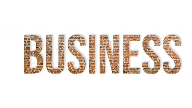 Text or word business animated on white background. Business concept. Word business made of bricks