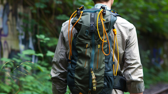 A backpack with a built-in hydration pack and a tube for easy drinking.