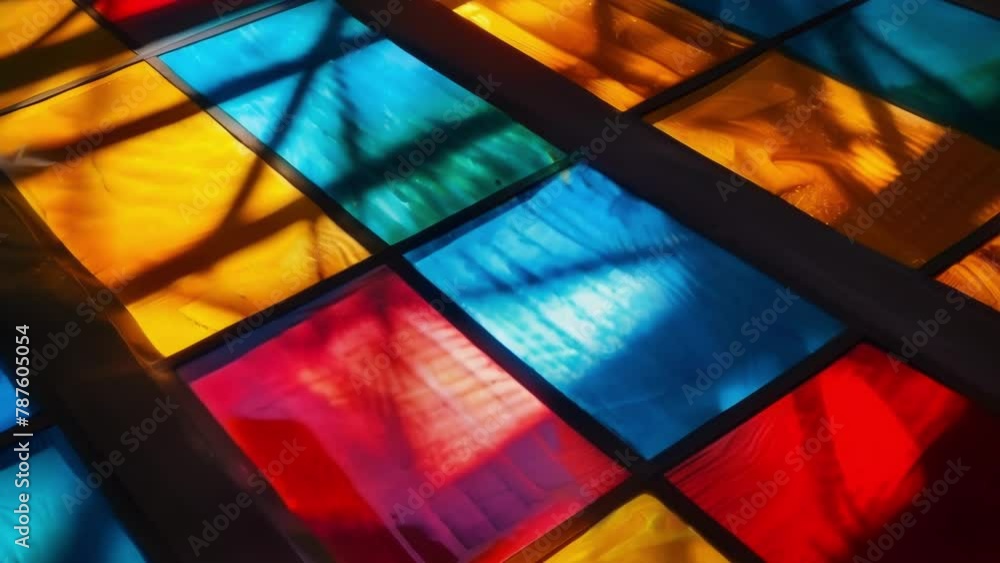 Poster as artificial light replaces the suns rays the colored glass panels come to life once again casting 