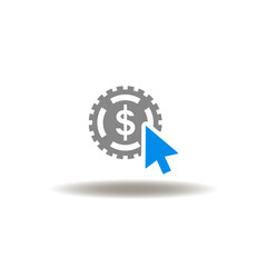 Vector illustration of dollar coin with mouse pointer. Icon of CPC Cost Per Click. Symbol of PPC Pay Per Click.