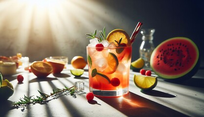 Cocktail with lime and strawberry