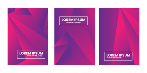 Fototapeta premium Three panels with purple gradient and geometric shapes.