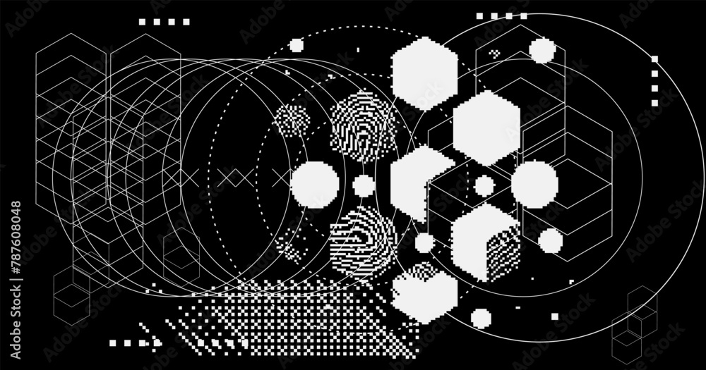 Aufkleber Abstact grunge sci-fi background with geometic pixelated figures and patterns.