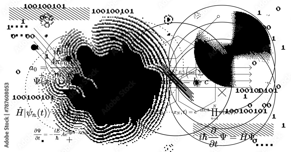 Aufkleber Abstact grunge sci-fi background with geometic pixelated figures and patterns.
