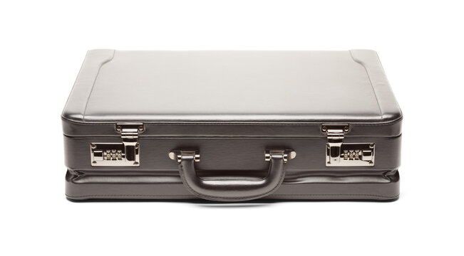 Black Leather Corporate Briefcase Isolated on Transparent Background with Shadow. Transparent PNG.