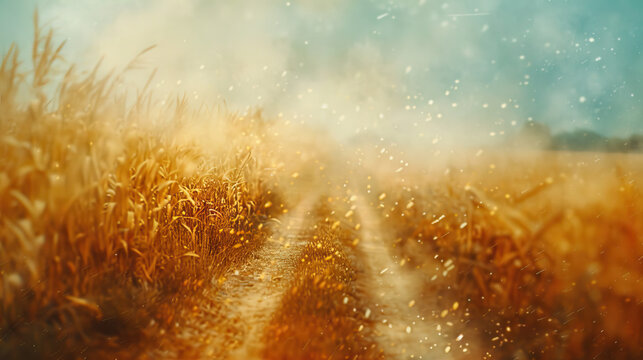 wheat field background wallpaper . cards, business, bridal shower or other party invitation cards, Place for text. Flat lay, top view.