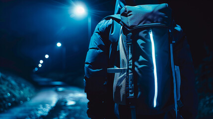 A school bag with a reflective logo for enhanced visibility during nighttime.