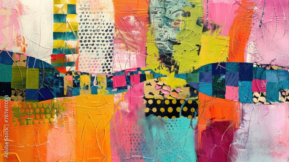 Poster modern abstract painting with colorful textured patterns on canvas