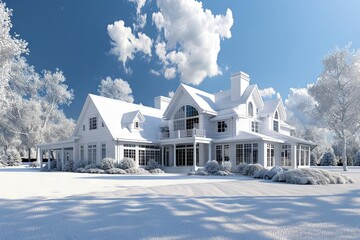 architectural dream abode 3d country house model with blueprint plans conceptual rendering - obrazy, fototapety, plakaty