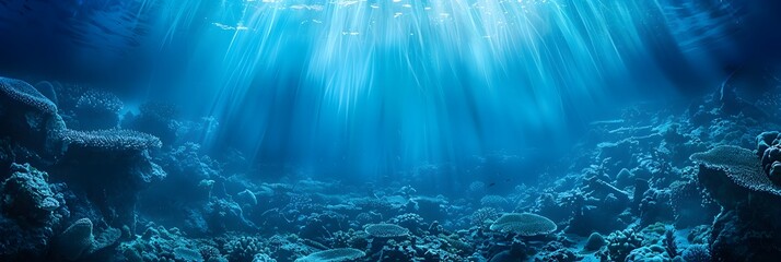 Underwater sea in blue sunlight
