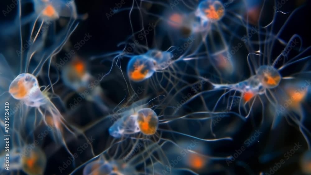 Poster a timelapse image of ciliates gathering together to form a beautiful and synchronized mass of dancin