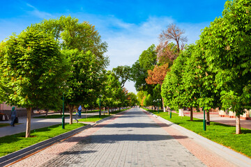 Pedestrian street in Samarkand city, Uzbekistan