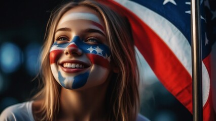 Portrait of a person with a flag of the country