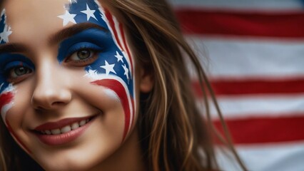 Portrait of a woman with a flag