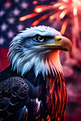 American bald eagle with fireworks