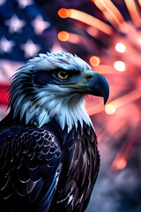 American eagle with flag and fireworks
