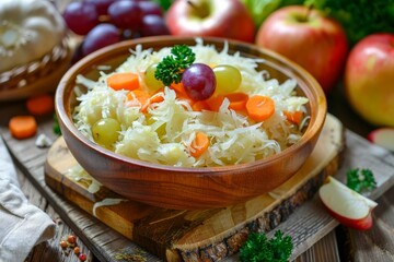 Sauerkraut salad with grapes apples and carrot