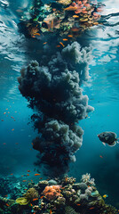 Visual Metaphor of Ocean Acidification Devastating Effects on Marine Life