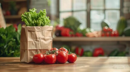 image of a paper bag filled with assorted fresh vegetables on a luminous background - Powered by Adobe