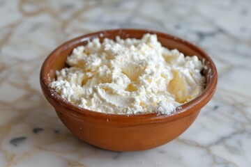 Small bowl with mascarpone for homemade macaroni and cheese