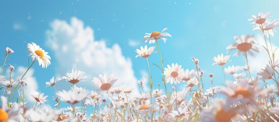 White daisies set against a blue sky backdrop