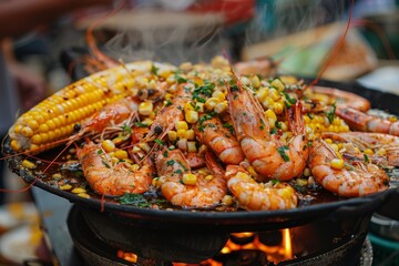 Spicy Thai shrimp and fresh corn a famous street food