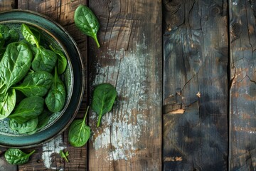 Spinach on wooden table