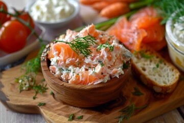 Spread made with salmon and cream cheese - obrazy, fototapety, plakaty