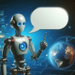 Naklejka premium Robot holding speech bubble