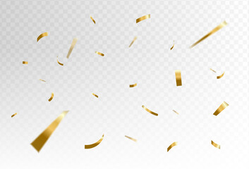 Confetti explosion on transparent background. Pieces of shiny gold paper flying and spreading. rotating ,simple design eps 10
