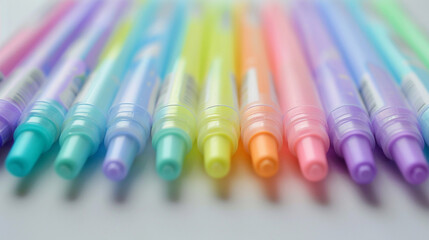 A set of pastel highlighters arranged in a row, waiting to add color to study notes.