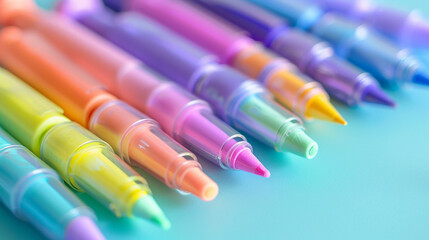 A set of pastel highlighters arranged in a row, waiting to add color to study notes.