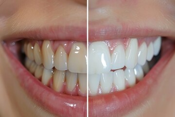 Fototapeta premium Before and after dental makeover with ceramic veneers and crowns