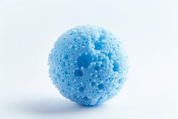 Blue bath puff isolated on white with space for text