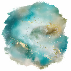 abstract watercolor splash background turquoise green, aqua blue hue and gold 