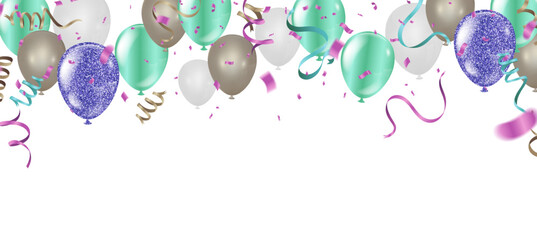 Party banner with blue balloons background. grand Opening Card luxury greeting rich