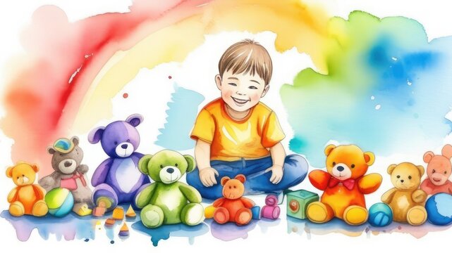 a small child on the floor in the room plays with colorful toys. The concept of children's development, entertainment