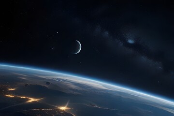 Erde im Kosmos: Eine atemberaubende 4K-Aufnahme von der Erde mit Sternen und Galaxien im Hintergrund