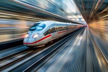 Blurry background of fast train outdoors