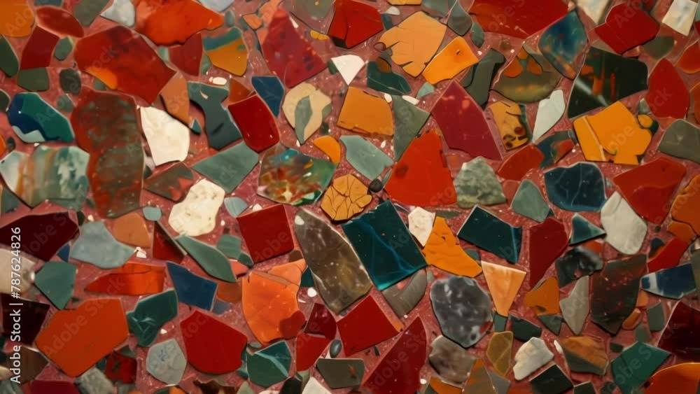 Poster the canvas highlights a terrazzo floor in rich and warm tones of red and orange. the surface feature