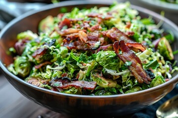 Brussels sprouts salad with bacon vinaigrette Whole30 paleo pork belly Veggies healthy real food