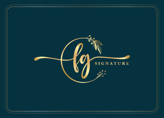 luxury gold signature initial FG logo design isolated leaf and flower
