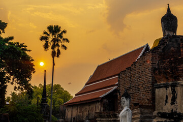 The background of important religious attractions, Wat Yai Chai Mongkhon, has an old Buddha statue...