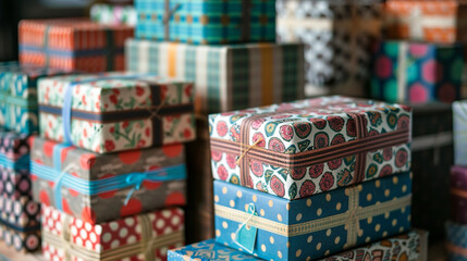 A stack of adhesive labels in various patterns and designs.