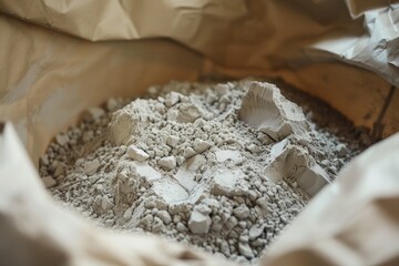 Close up of cement powder in paper bag