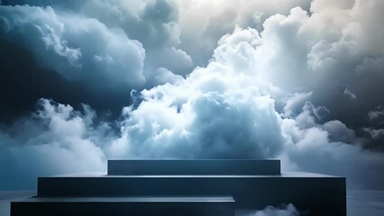 From dark and brooding clouds to serene and gentle hues this ombre podium image perfectly captures the evolution of a stormy sky making . AI generation.