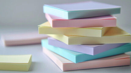 A stack of adhesive page markers in various pastel colors.